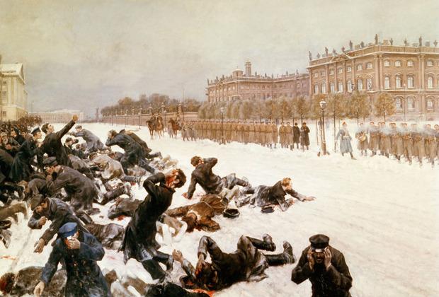 Le Dimanche rouge du 9 janvier 1905 à Saint-Pétersbourg marque la répression sanglante d'une manifestation face au Palais d'Hiver. L'armée impériale tire sur la foule. Ce sera le début de la révolution russe de 1905.