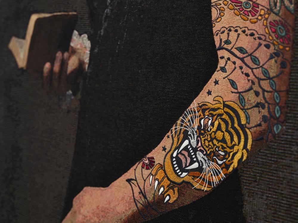 Sur l'ensemble des broderies de Meisterwerke, le tigre représente l'homme.