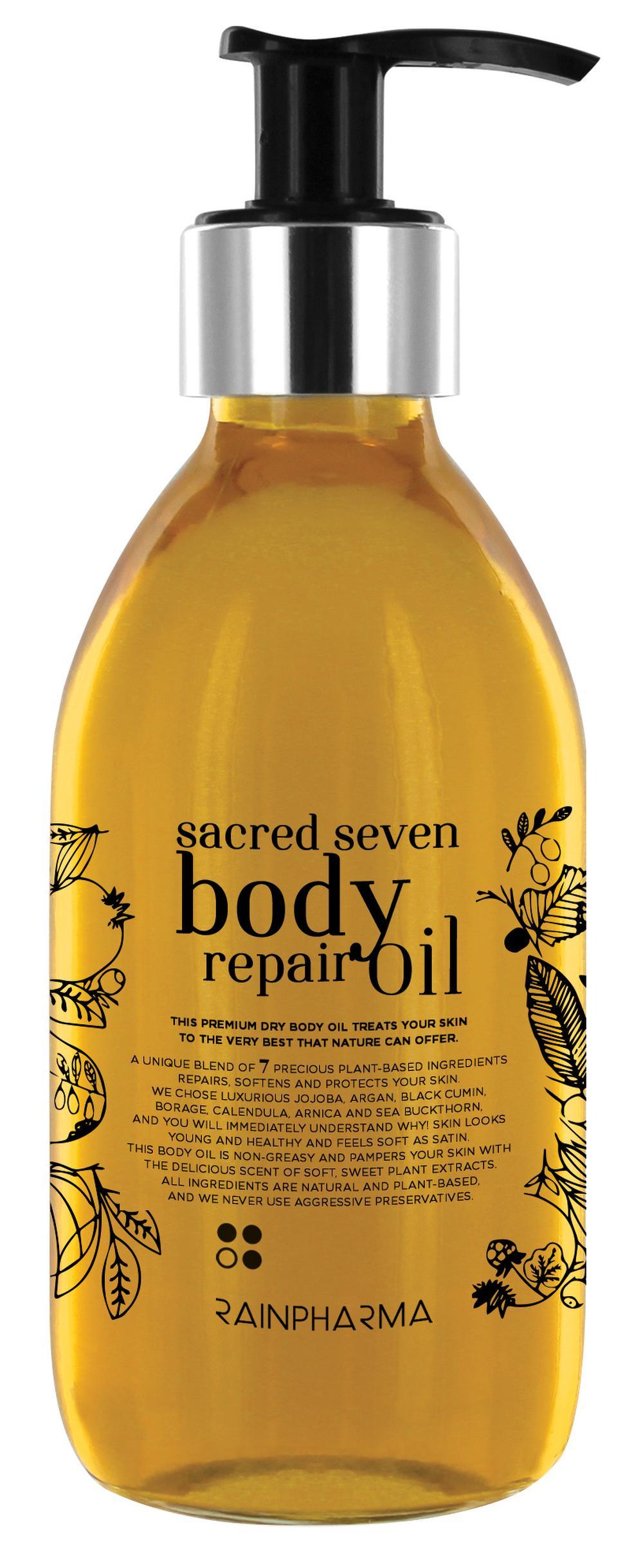 Sacred Seven Body Repair Oil, RainPharma, 49 euros les 200 ml.