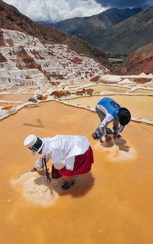 Récolte du sel sur les pentes des Andes.