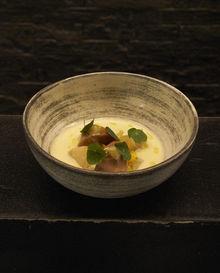 Le plat de Yusuke Takada Ballotine de faisan, aiglefin, poireau, huile de chrysanthème 