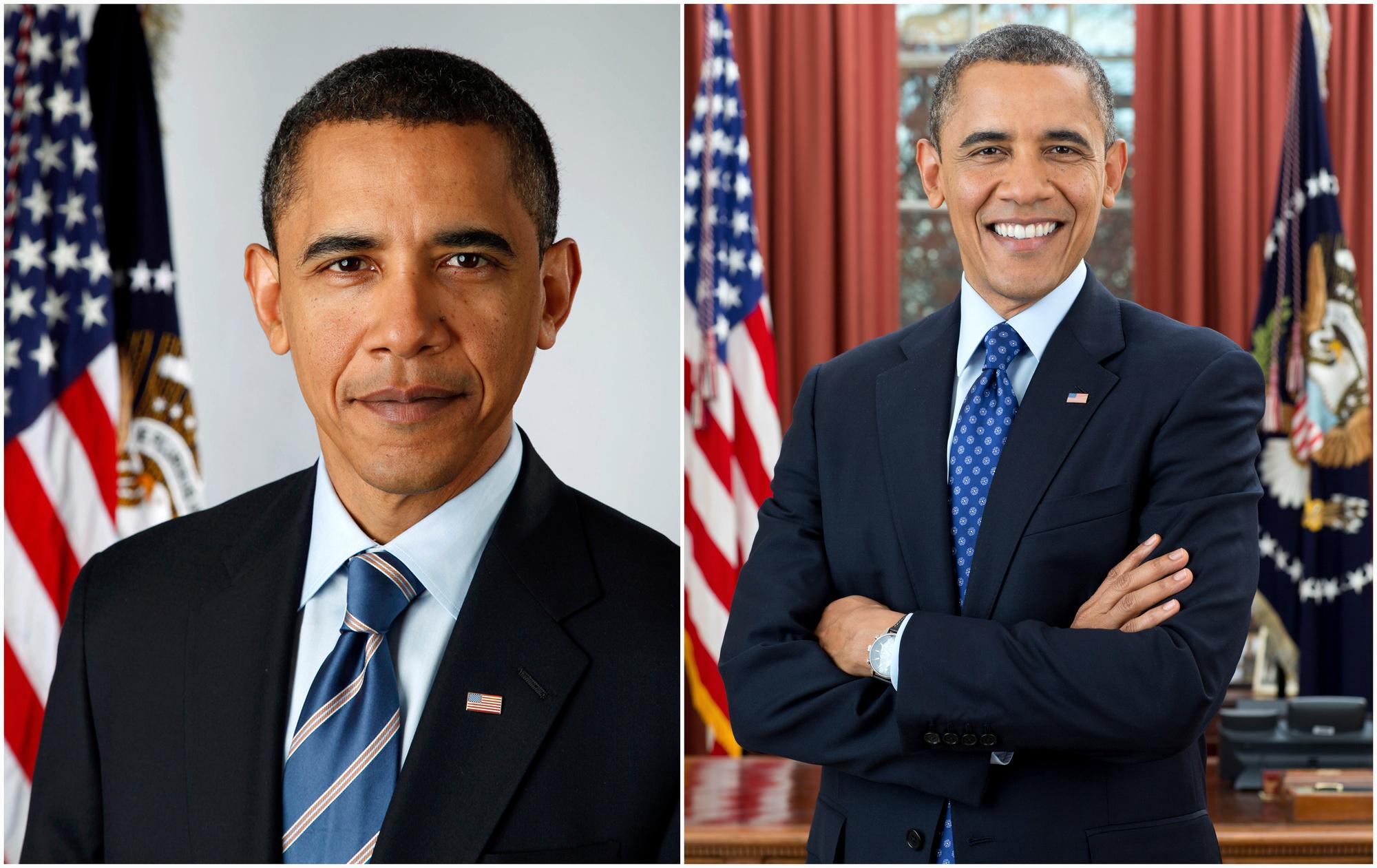 Les deux portraits officiels du président américain Barack Obama lors de ses deux mandats.