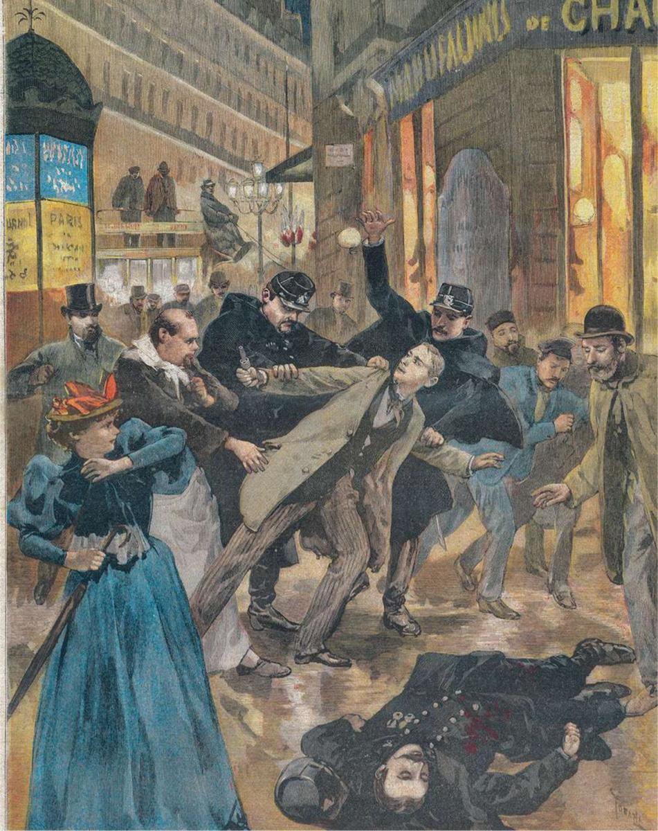 L'attentat du café Terminus, à Paris en 1894. L'auteur, Émile Henry, a été appréhendé. 