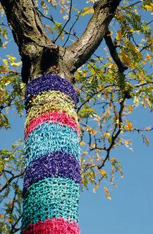 En marge de la mode, le yarn bombing entend tricoter pour les arbres.