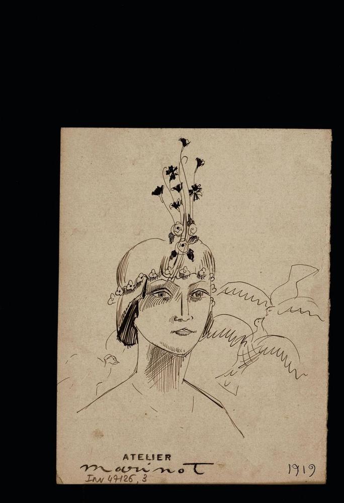 Tête de femme aux oiseaux, par Maurice Marinot 1919.