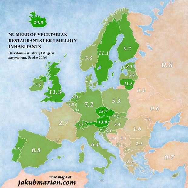 Carte : Les pays d'Europe les plus (et les moins) veggie friendly niveau resto