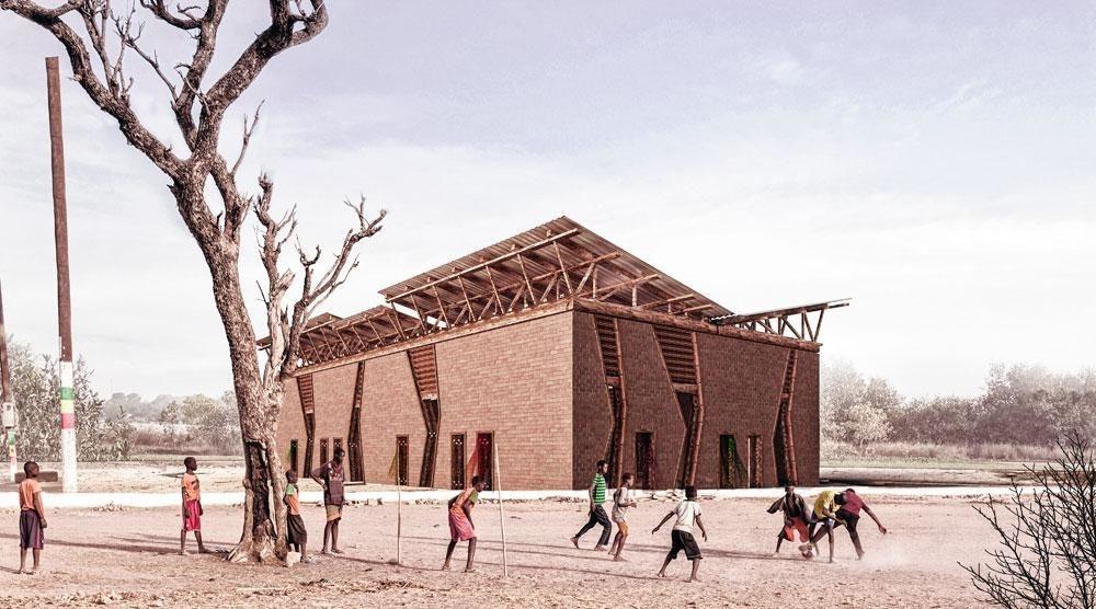 Le Centre culturel de AMKNA Design Studio, Sédhiou, Sénégal. Présélectionné lors du Festival mondial d'architecture 2018, ce projet de plate-forme culturelle autour des rites ancestraux devrait être érigé en bambous et en briques et accueillir des spectacles, animations et expositions. L'événement de cet édifice est la fontaine centrale qui souligne l'importance de l'eau pour le pays.