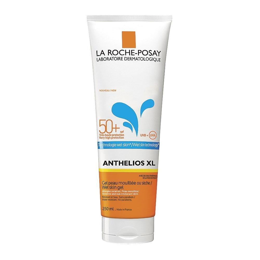 Anthelios XL gel peau mouillée ou sèche SPF 50+, La Roche-Posay, 24,50 euros les 250 ml.