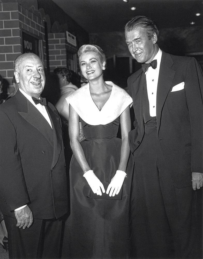 Avec Alfred Hitchcock et James Stewart, 1954.