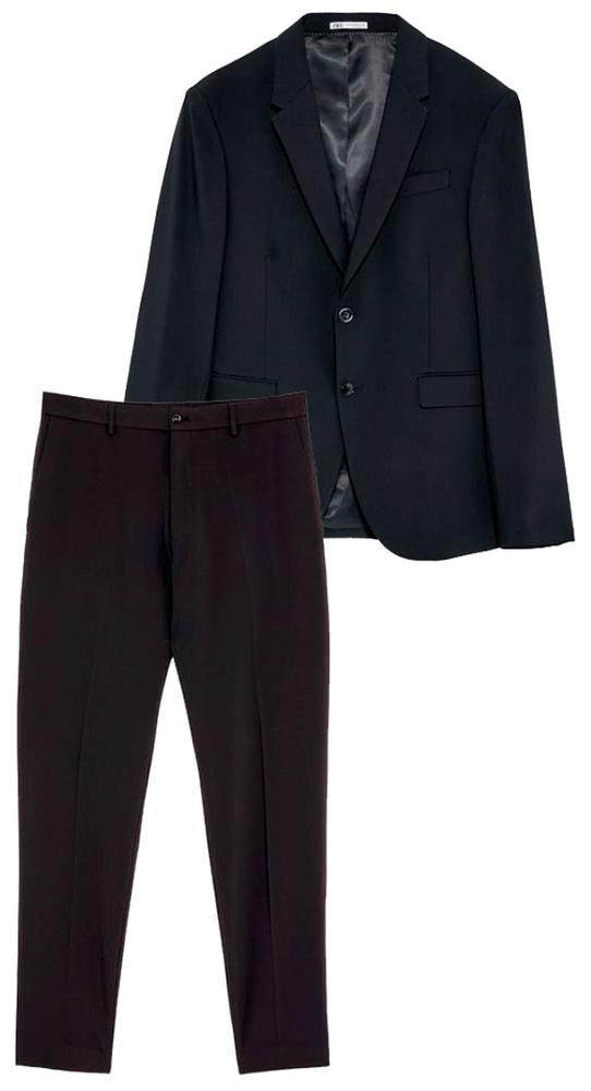 Veste et pantalon de costume en polyester, Zara, 69,95 et 39,95 euros.