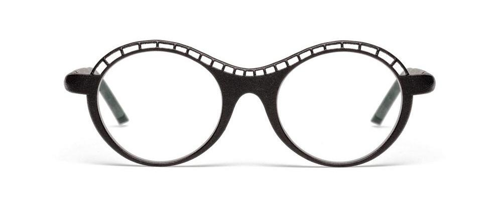 Le modèle de lunettes Perfo 9 de la ligne Cabrio de Hoet Design, en plastique imprimé en 3D.