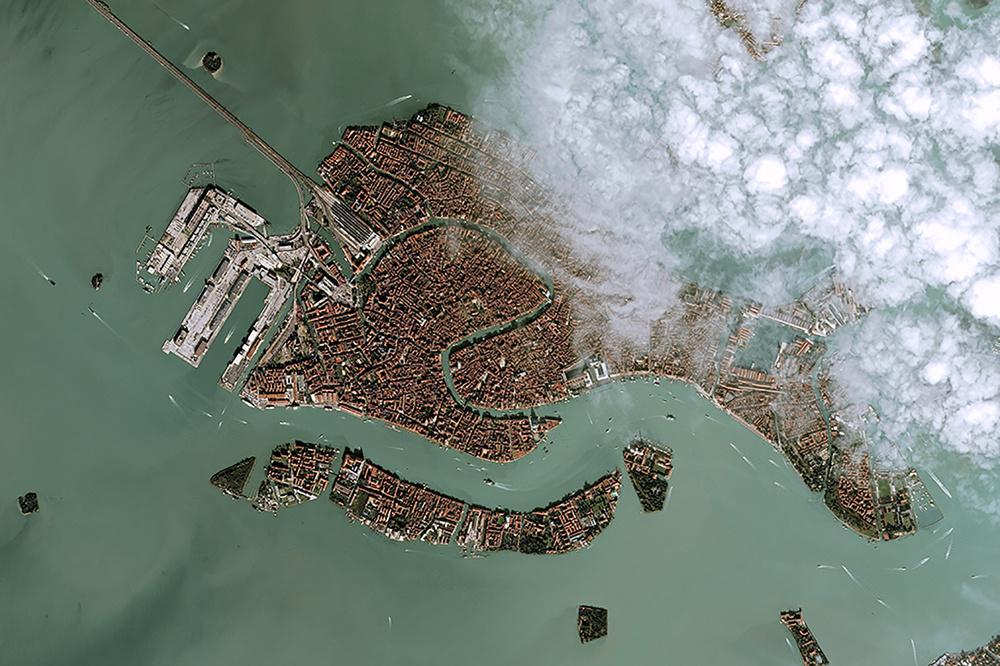 Venise partiellement submergée vue du ciel le 18 novembre 2019
