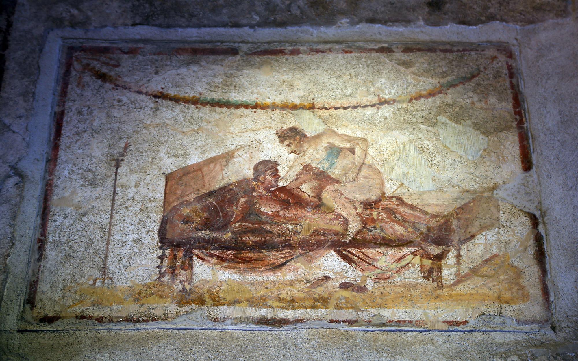 Fresque érotique situé au Lupanare, plus grand bordel du site de Pompéi