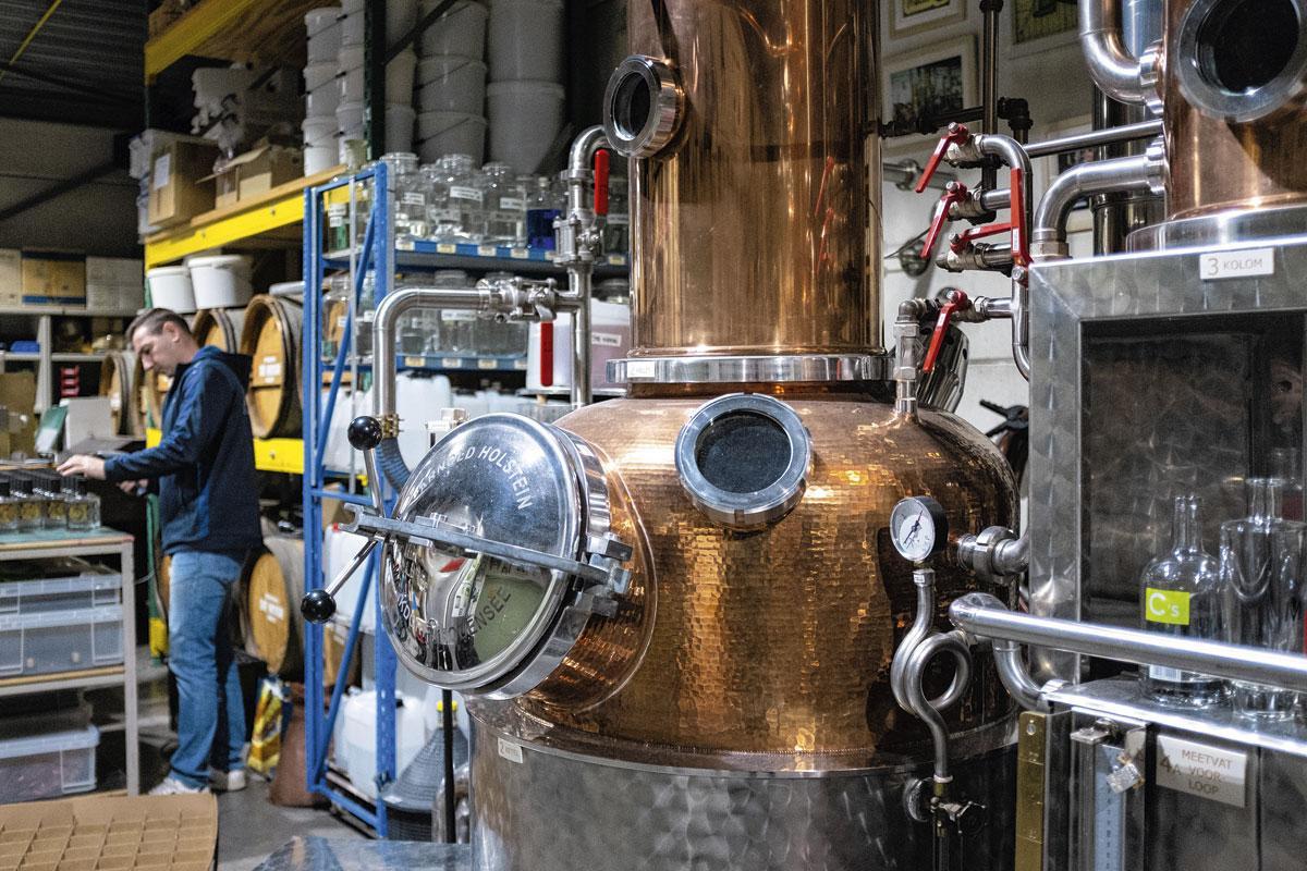 Chez les De Moor, à Alost, un dédale de 800 m2 de bouteilles mène à l'alambic Holstein qui distille un gin 5-étoiles.