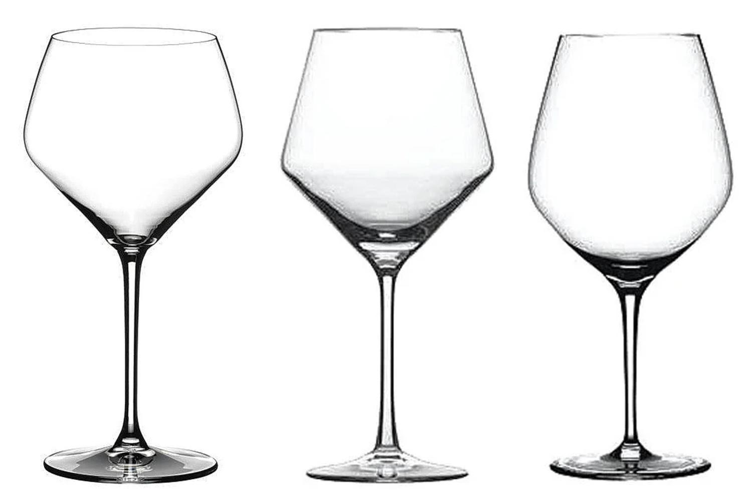 De gauche à droite: Verre à vin blanc, Riedel; verre à bourgogne, Schott Zwiesel; et verre à bourgogne, Spiegelau.