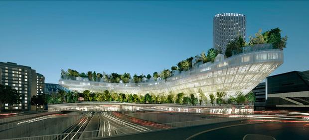 Le projet Mille Arbres de Sou Fujimoto (2016) Il s'agit de la proposition lauréate pour le concours Réinventer Paris, réalisée avec les Français d'OXO Architectes. Elle vise à réconcilier nature et architecture, par un complexe multifonctionnel verdurisé en bordure de périph'.