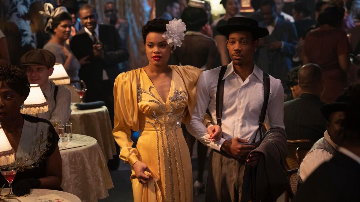 Andra Day and Tyler James Williams in THE UNITED STATES VS. BILLIE HOLIDAY from Paramount Pictures.