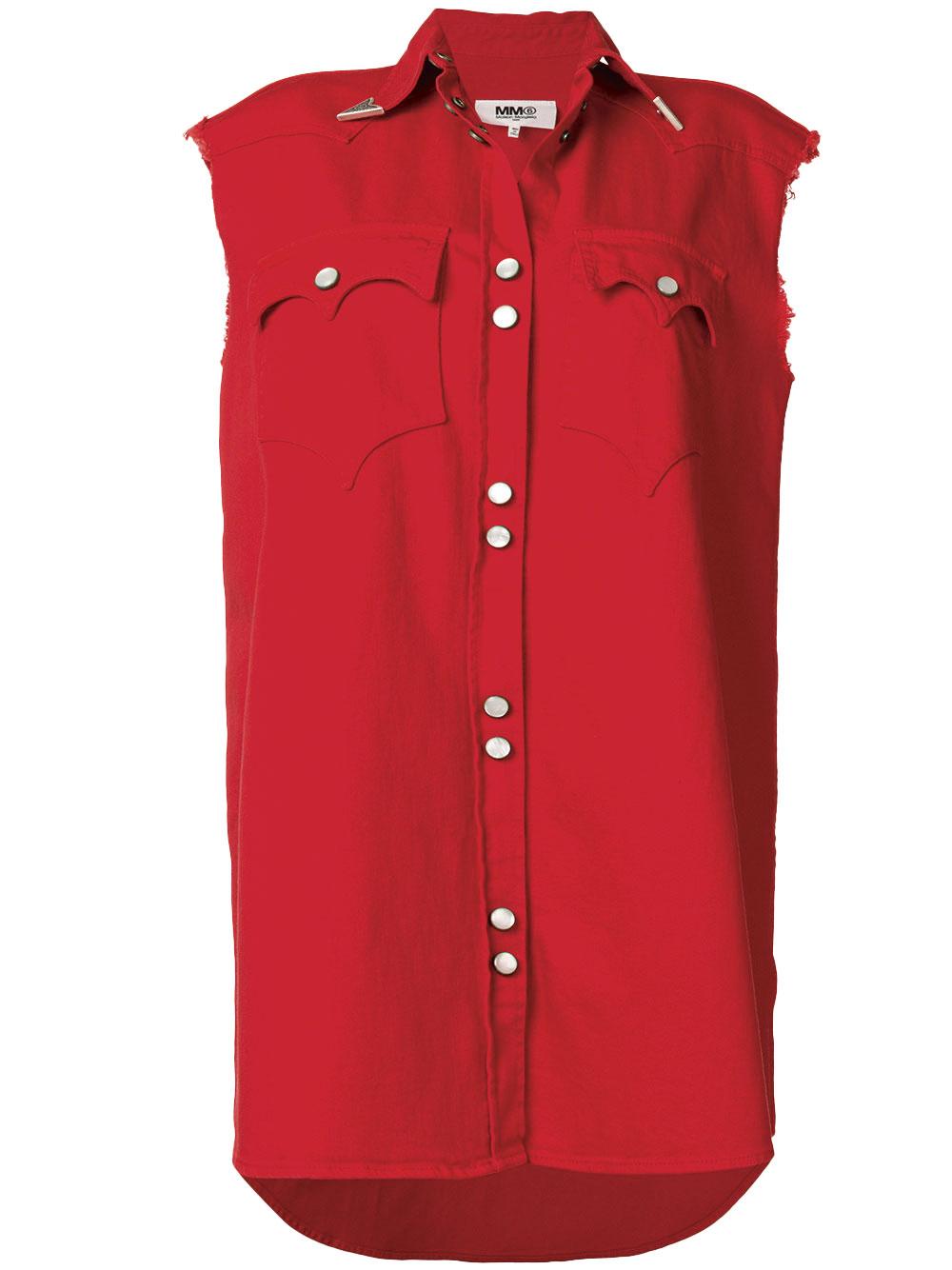 Robe-chemise d'inspiration  western en jeans de coton Stretch rouge,  MM6 Maison Margiela, 395 euros
