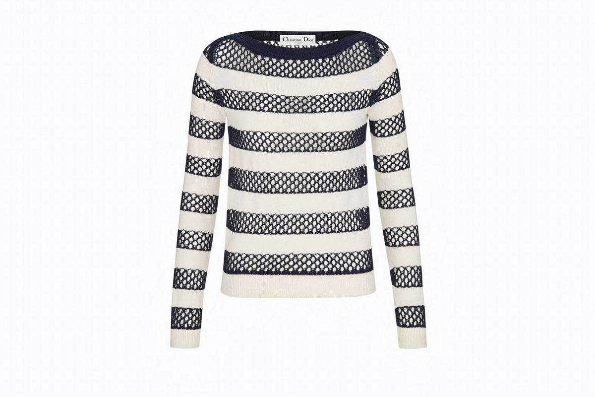 Pull en jersey et résille de coton à rayures, Dior, 1 150 euros, dior.com