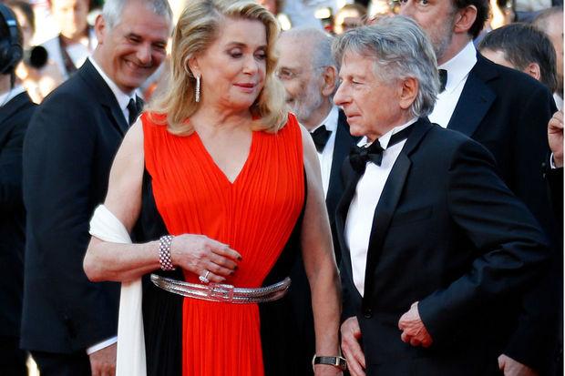 Catherine Deneuve aux côtes de Roman Polanski, en mai 2017 aux pieds des marches du Palais des Festivals à Cannes