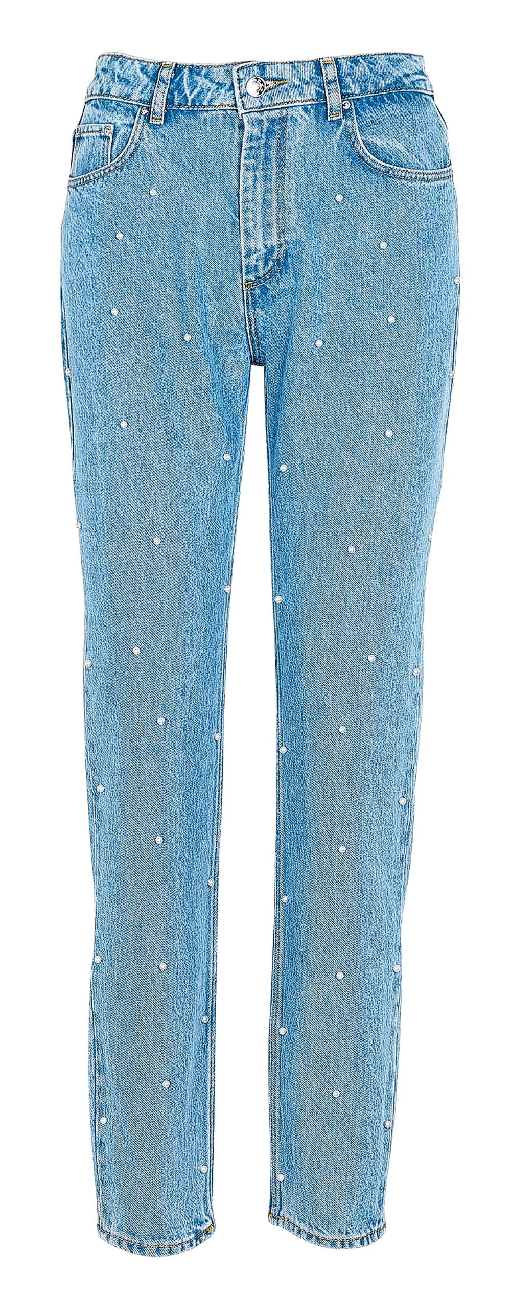 Jeans boyfriend en coton rebrodé de perles,  Claudie Pierlot, 155 euros