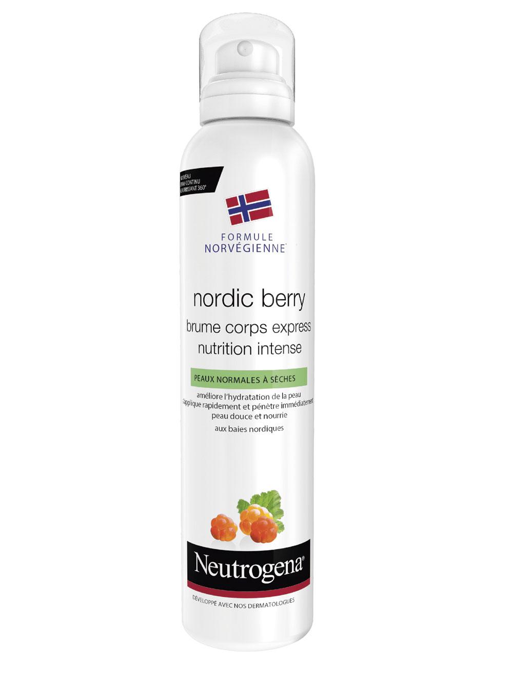 Brume corps express Nordic Berry, Neutrogena, 6,99 euros les 200 ml.