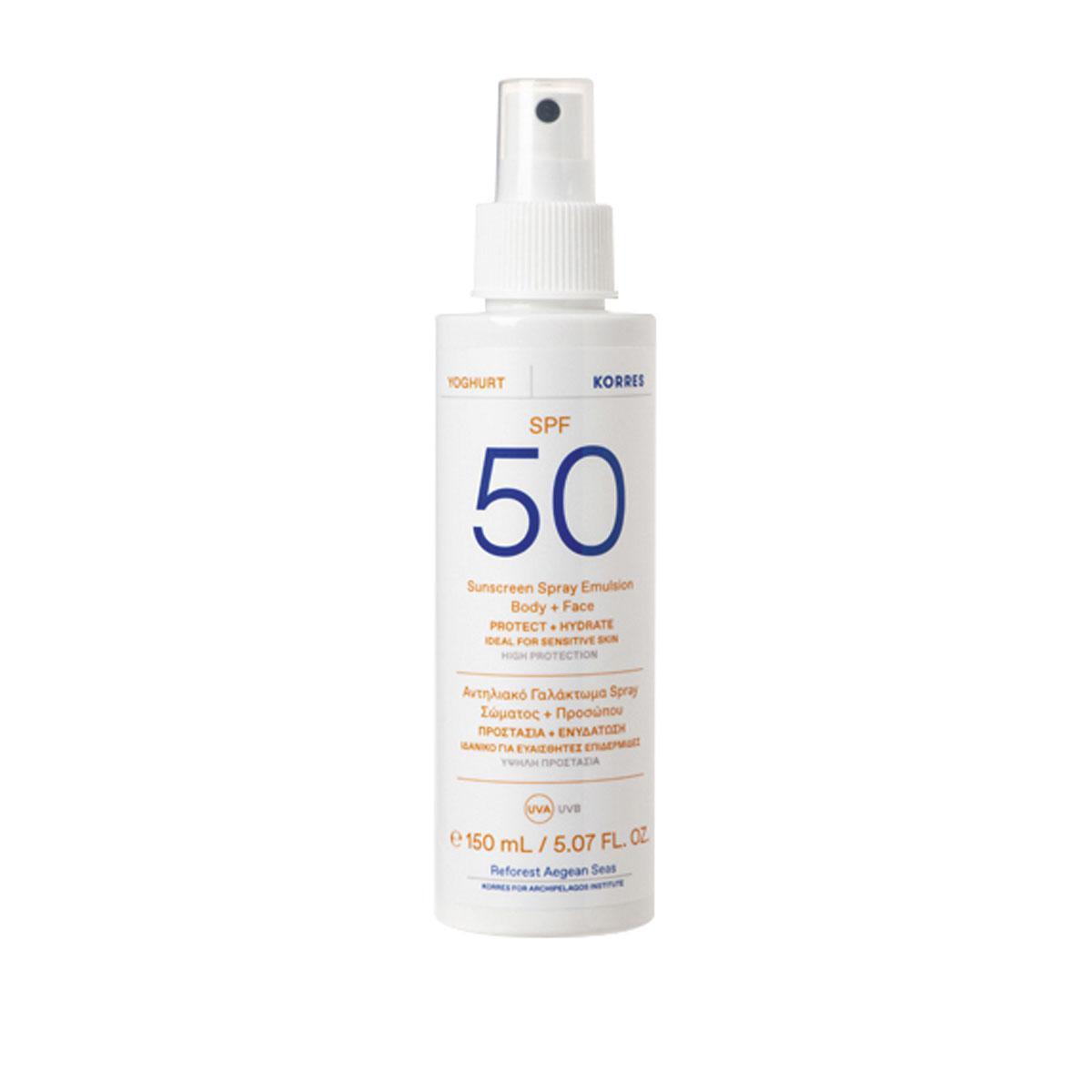 Yoghurt Sunscreen Spray Emulsion Body + Face SPF50, Korres, 24,90 euros