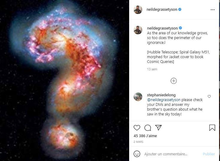 Compte Instagram de l'astrophysicien Neil Degrasse Tyson