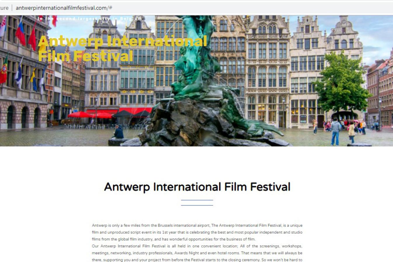Een screenshot van de website van het nieuwe Antwerpse filmfestival