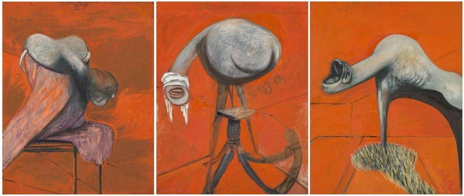 'Three Studies for Figures at the Base of a Crucifixion' van Francis Bacon (ca. 1944)