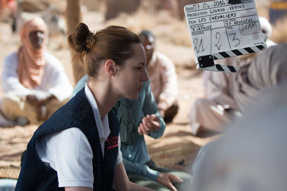 Louise Bourgoin sur le tournage du film Les Chevaliers blancs.
