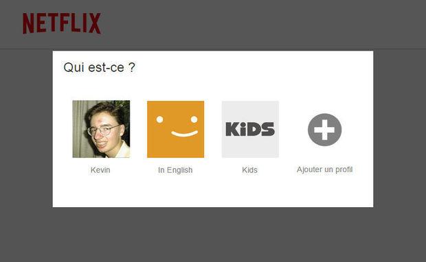 Nous avons paramétré deux profils Netflix différents sur un même compte: un premier en français (Kevin), un second en anglais (In English) pour pouvoir facilement basculer d'une langue à l'autre.