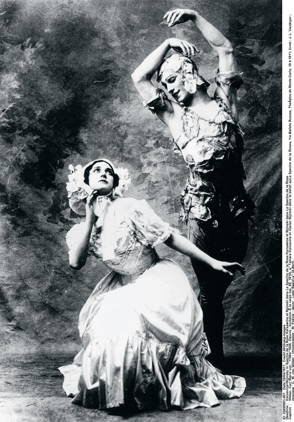 Vaslav Nijinski et Tamara Karsavina dans Le Spectre de la rose, en 1911.