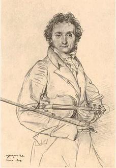 Portrait de Niccolò Paganini par Jean-Auguste-Dominique Ingres, 1819 (24 cm × 18,5 cm).