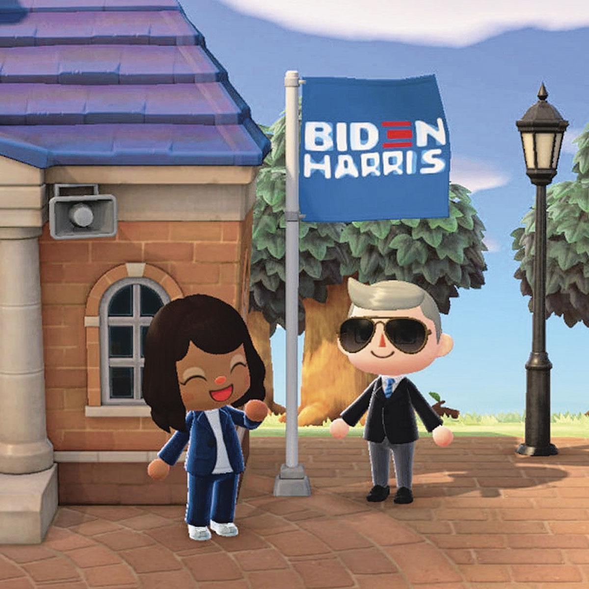 Joe Biden et Kamala Harris en campagne sur le jeu Animal Crossing.
