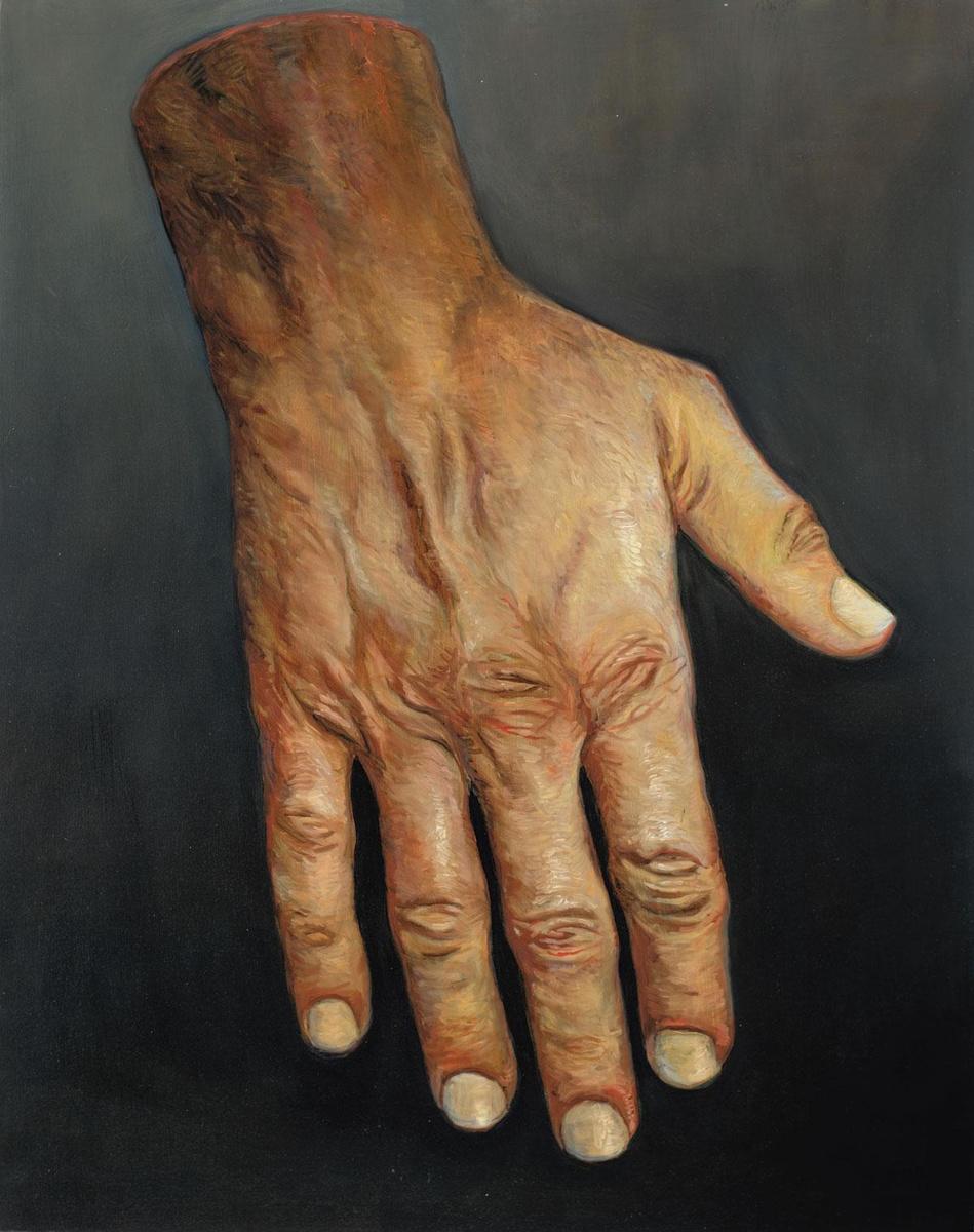 Main droite de l'artiste, huile sur toile.