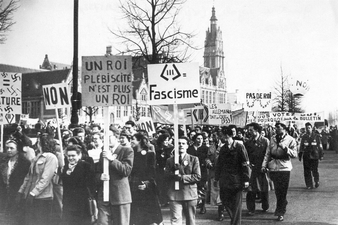 Manifestation anti-léopoldiste en lien avec la question royale, 1950