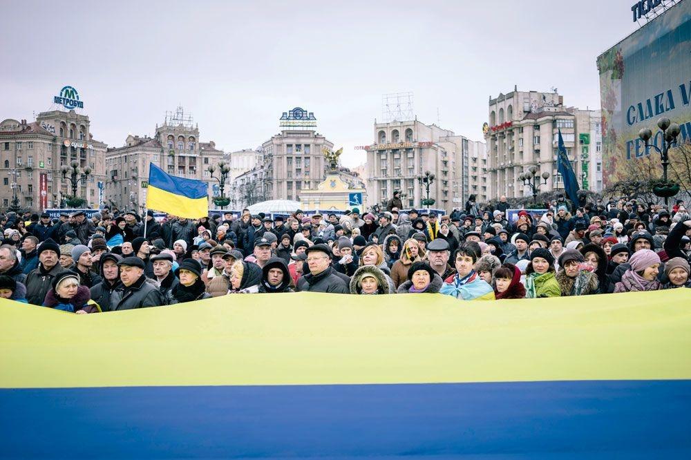Place Maïdan (Ukraine) : une manifestation progouvernementale et proeuropéenne, en février 2015.