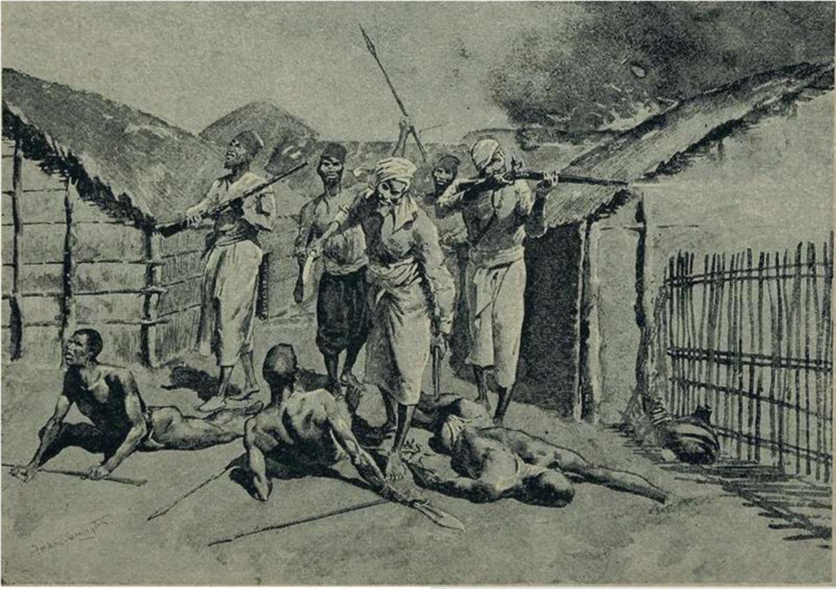 Raid de trafiquants esclavagistes swahilis (1893) Ce type d'illustration tend à légitimer la colonisation du Congo aux yeux de l'opinion publique européenne. Elle est indispensable pour libérer les peuples autochtones de l'esclavage.