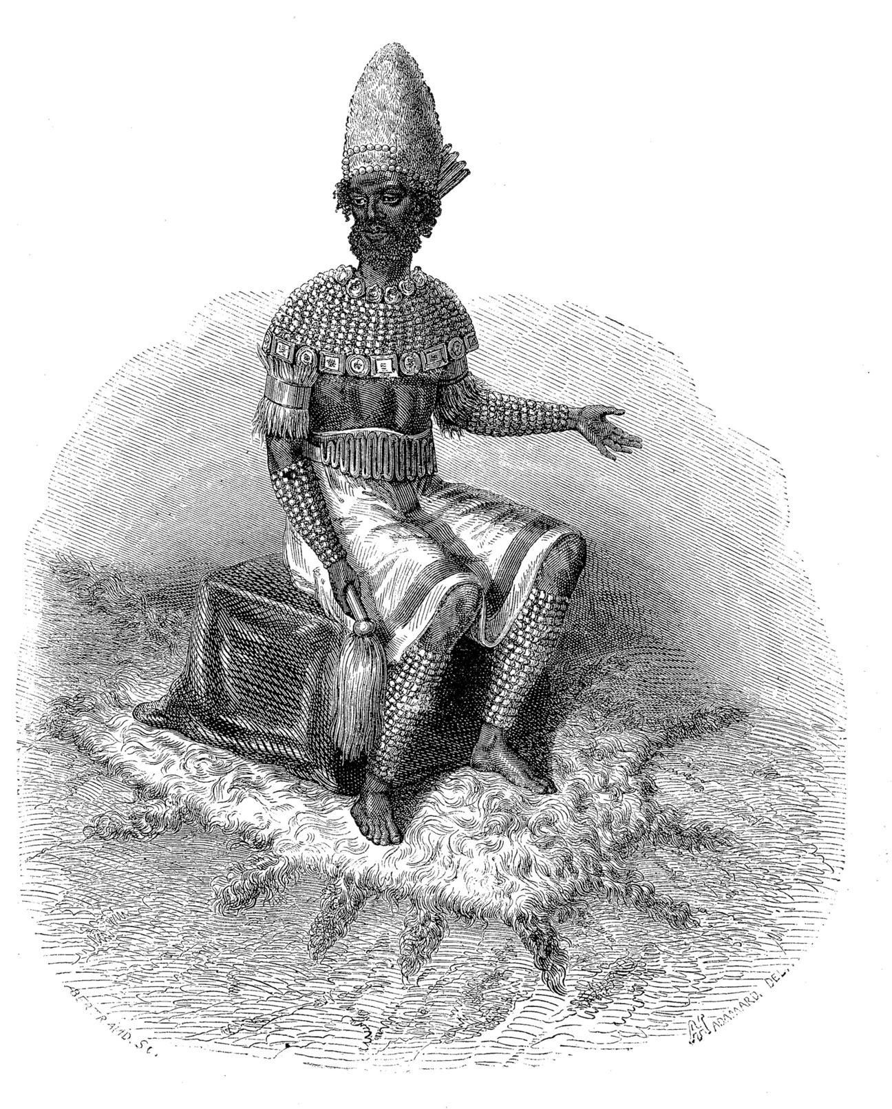 L'empereur des Lundas en habit traditionnel, en 1856.