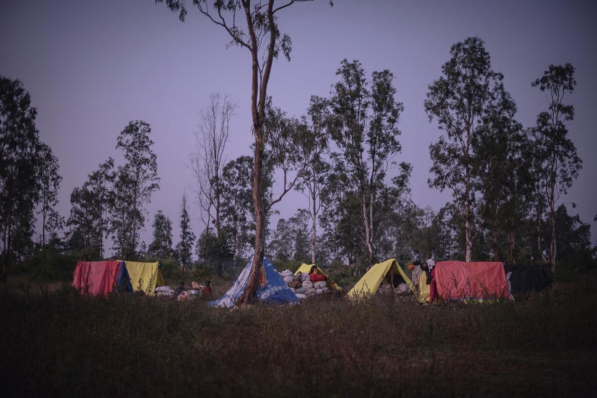 Dans les campements des ouvrières, les conditions de vie sont extrêmement rudimentaires : pas de sanitaires, d'électricité ni de point d'eau.