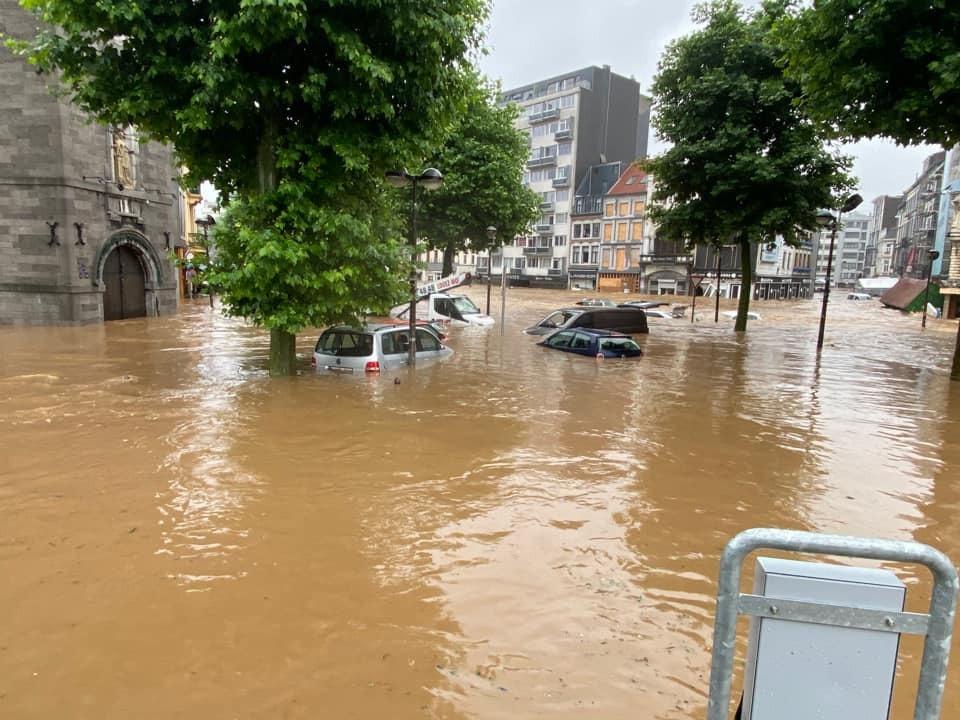 Verviers, place du Martyr, lors des inondations de ce mois de juillet.