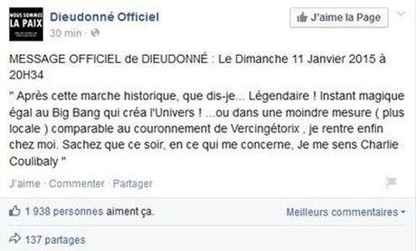 Een screenshot van de Facebookpost van Dieudonné, 11 januari 2015.