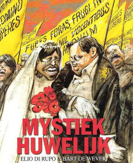 Gal verwijst met bovenstaande cartoon naar het 'mystieke huwelijk' uit 1919 toen de socialist Huysmans in zee ging met de christendemocraat en flamingant Van Cauwelaert in Antwerpen.