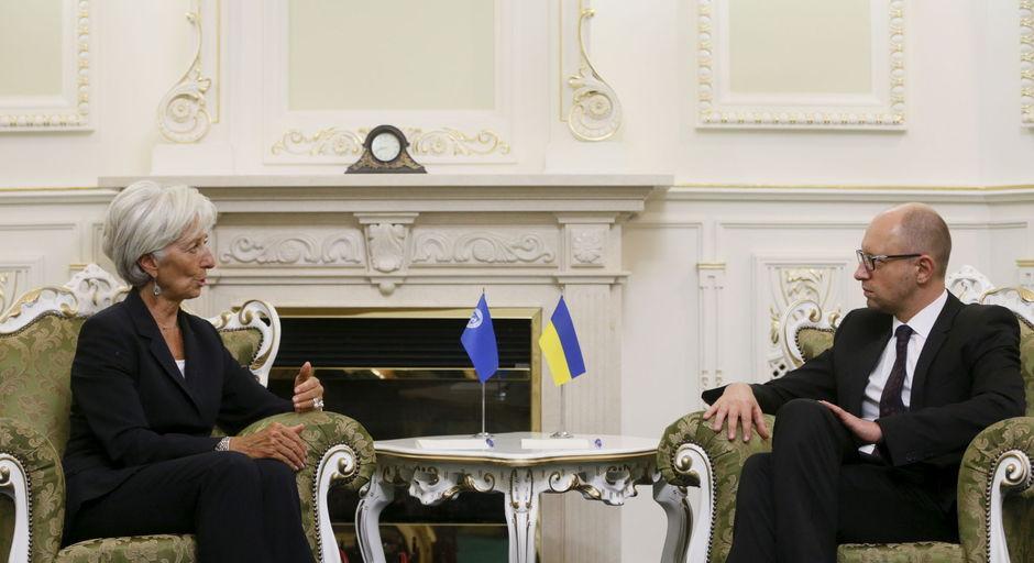 Christine Lagarde en de Oekraïense premier Arseni Jatsenjoek