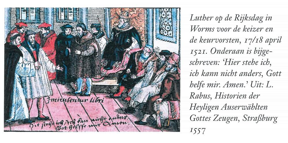 Luther op de rijksdag in Worms bij de keizer en de keurvorsten.