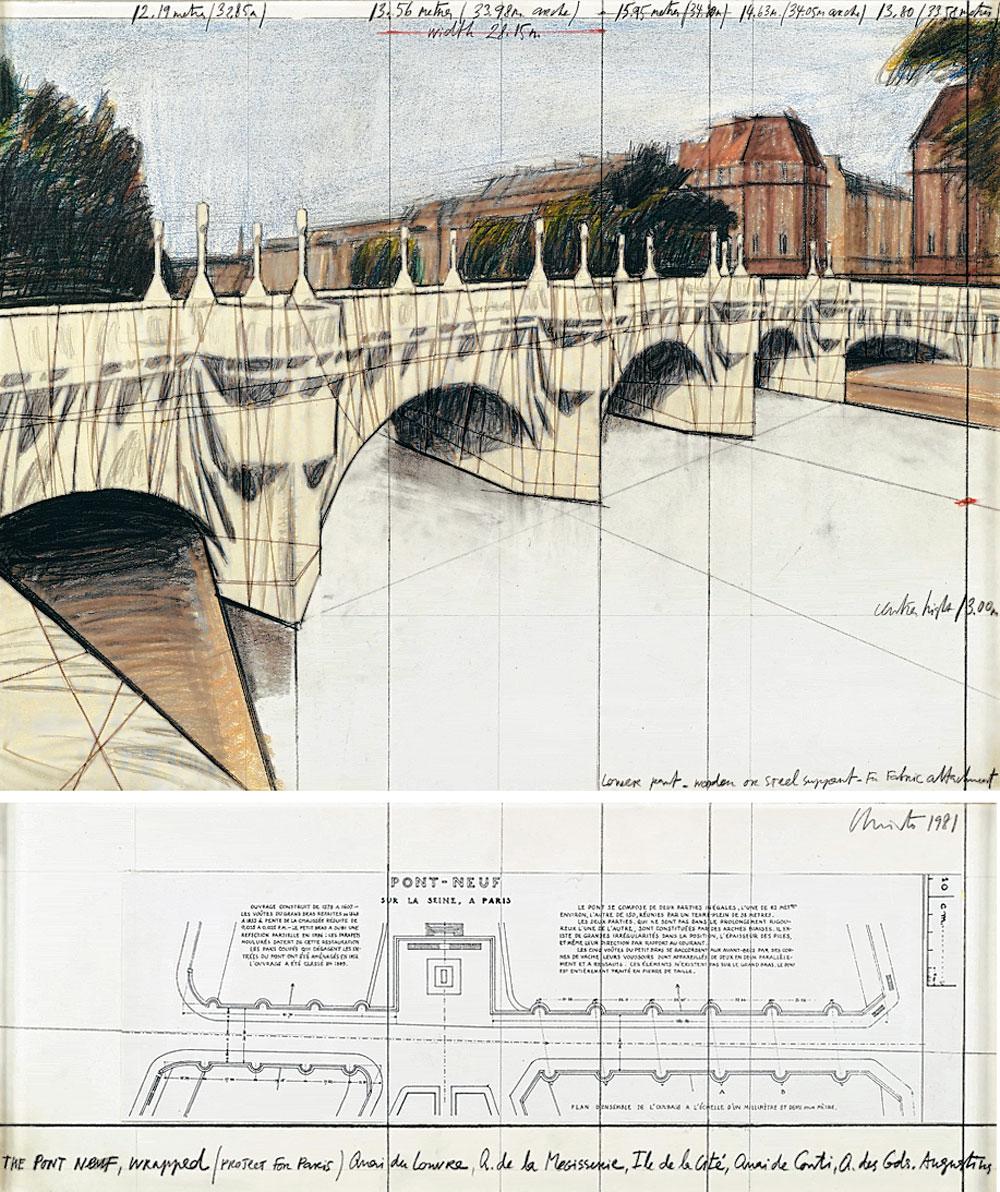 The Pont Neuf Wrapped, Project for Paris Drawing in two parts 1981 (detail) ©Christo 1981 /CNAP