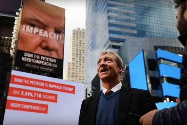 De miljardair en Democratische donor Tom Steyer lanceerde vorig jaar een campagne om president Trump af te zetten. 