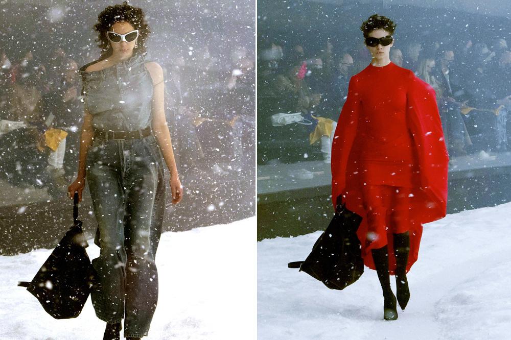 Balenciaga stuurde zijn modellen door een sneeuwstorm op de catwalk.