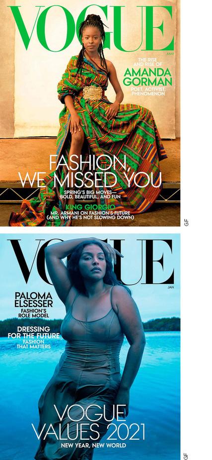 Dichter Amanda Gorman en model Paloma Elsesser op de cover van Vogue in 2021 - styling door Gabriella Karefa-Johnson.